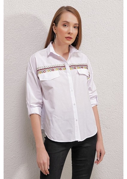 20147 Nakışlı Gömlek - Beyaz modelleri