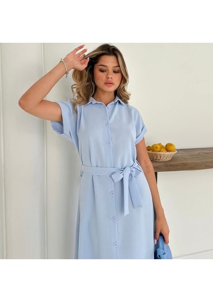 Düğme Kapama Kemerli Midi Elbise fiyatları