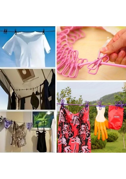 Tamarınd® Taşınabilir Seyahat Çamaşır Ipi 12 Mandallı Klipsli Lastikli Çamaşır Mandalları modelleri