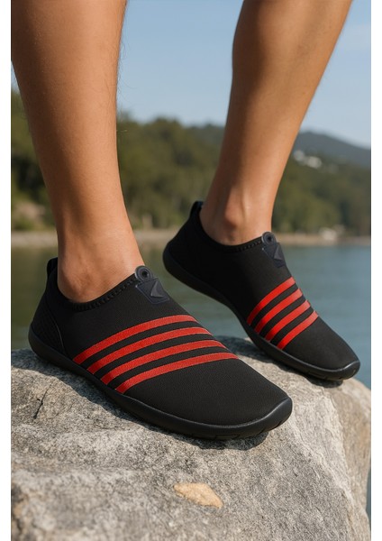 Enigma Black Red Deniz Ayakkabısı Su Sporları için Nefes Alan Kumaş ve Kaymaz Taban