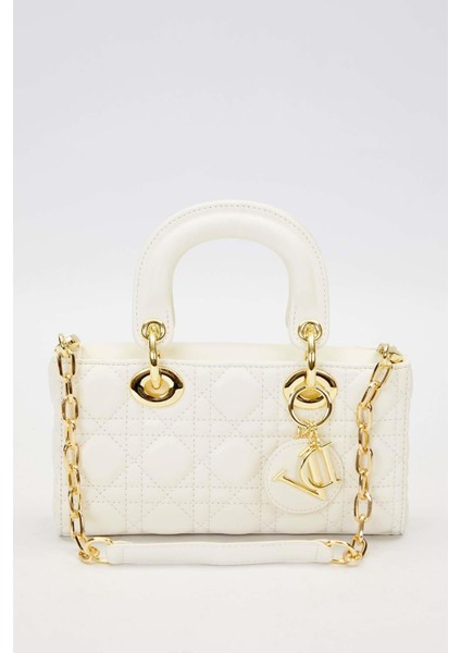 Krem Zincir Askı Aksesuarlı El Çantası
