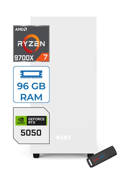Minix H210 Amd Ryzen 7 9700X 96GB (6400MHZ) Ddr5 4tb 6000/7100MB/S SSD 8GB/RTX5050 Windows 11 Pro 750W Masaüstü Bilgisayar ZETM97X5050P20