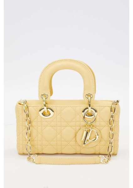 Sarı Zincir Askı Aksesuarlı El Çantası