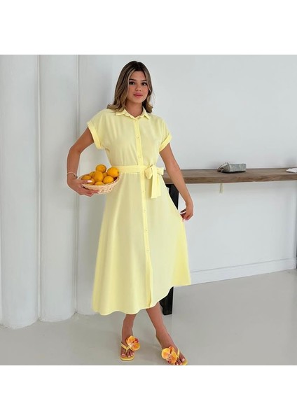 Düğme Kapama Kemerli Midi Elbise fiyatları
