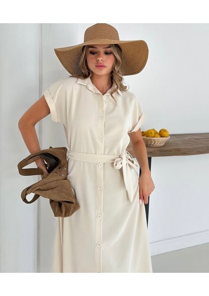 Düğme Kapama Kemerli Midi Elbise modelleri