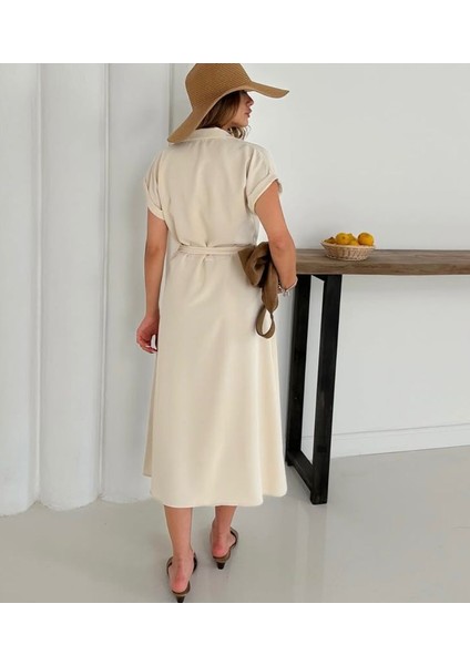 Düğme Kapama Kemerli Midi Elbise fırsatları