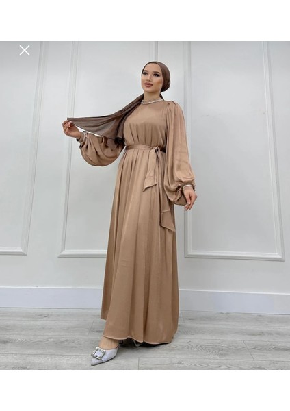 Taş Detaylı Balon Kol Elbise Günlük-Gece