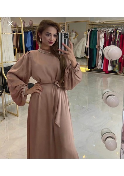 Taş Detaylı Balon Kol Elbise Günlük-Gece modelleri