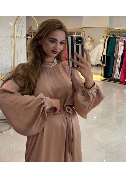 Taş Detaylı Balon Kol Elbise Günlük-Gece fırsatları