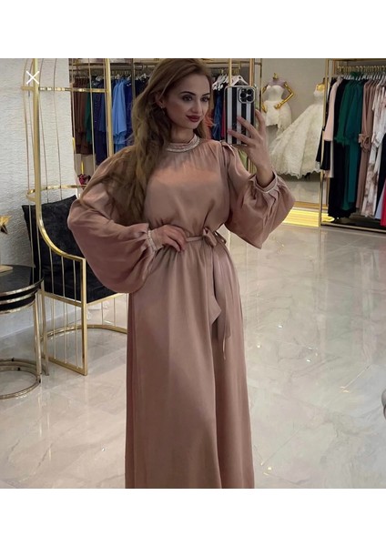 Taş Detaylı Balon Kol Elbise Günlük-Gece indirimleri