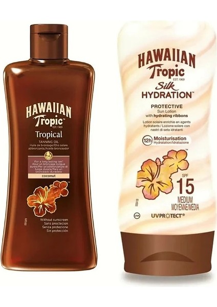 Hindistan Cevizi Tropikal Yoğun Bronzlaştırıcı Yağ 200ML + Silk Hydration Güneş Losyonu SPF15 180 ml