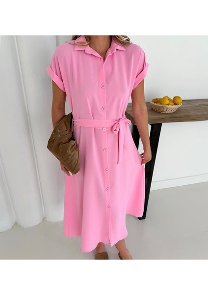 Düğme Kapama Kemerli Midi Elbise modelleri