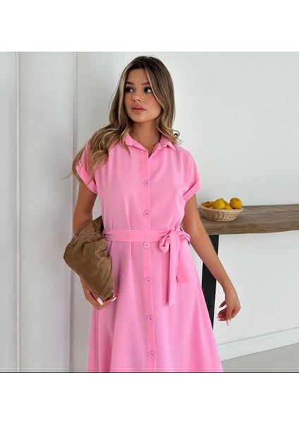 Düğme Kapama Kemerli Midi Elbise fırsatları