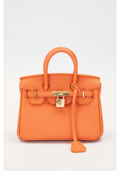 Turuncu Aksesuar Detaylı Kare El Çantası