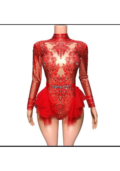 Dantel Bodysuit, Dansçı Body, Dansçı Kostüm, Mesh Ruffles Latin Dans Kostümü, Dansçı Mayosu