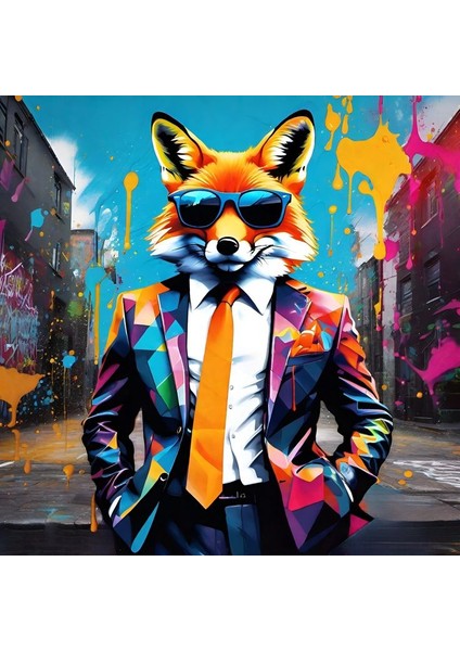 Renkli Kıyafetli Sokakta Gezen Tilki Kanvas Tablo Ev Duvar Salon Ofis Dükkan Hediyelik Dekarasyon Süsü fiyatları