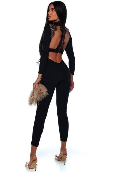 Kadın Dalgıç Kumaş Sırt Dantel Detaylı Maxi Boy Tulum fiyatları