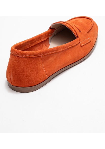 F02 Turuncu Süet Hakiki Deri Kadın Loafer Ayakkabı indirimleri