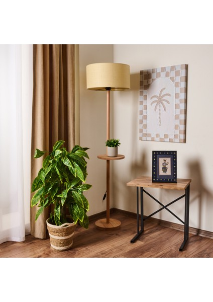 Lighting Oval Sehpalı Ahşap Lambader - Natürel / Krem - 150X40X40 cm