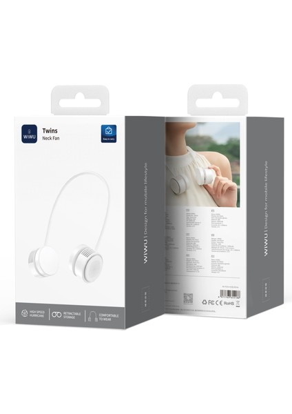 WI-FS014 Twins Neck Taşınabilir Şarjlı Boyun Askılı Fan Beyaz