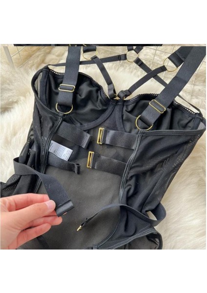Şeffaf ve Düz Desenli Kadın Playsuit, Siyah Tül Body, Kadın Body