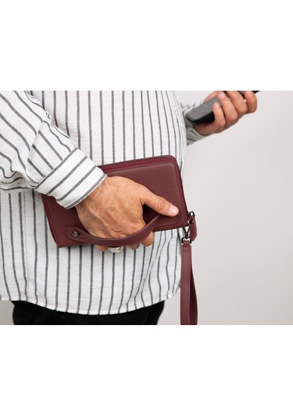 Aristo Hakiki Deri, El Yapımı, Telefon Bölmeli, Erkek El Çantası, Bordo modelleri