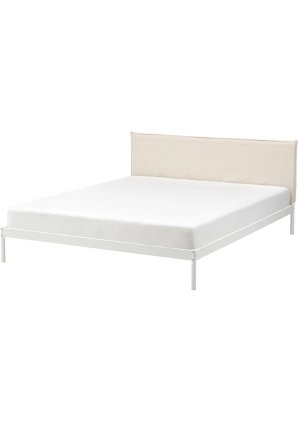 Kleppstad Karyola 140 x 200 CM Çift Kişilik Beyaz Bej Metal Çerçeve Yıkanabilir Başlık Kılıfı