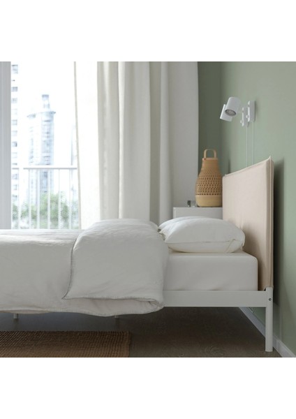 Kleppstad Karyola 140 x 200 CM Çift Kişilik Beyaz Bej Metal Çerçeve Yıkanabilir Başlık Kılıfı indirimleri
