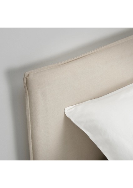 Kleppstad Karyola 140 x 200 CM Çift Kişilik Beyaz Bej Metal Çerçeve Yıkanabilir Başlık Kılıfı