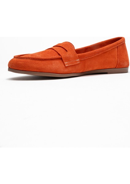 F02 Turuncu Süet Hakiki Deri Kadın Loafer Ayakkabı modelleri