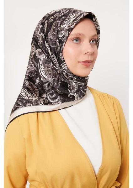 Bej Karışık Retro Twill Ipek Eşarp