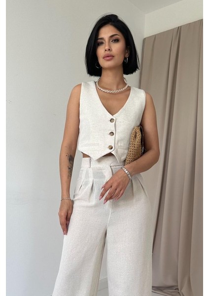 Bej Önü Düğmeli Yelek ve Pantolon Takım fiyatları