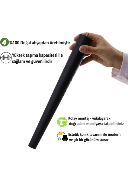Ahşap Ayak 50 cm Siyah M8 Civatalı Bağlantı Aparatlı Dolap Mobilya Koltuk Kanepe Destek Ayağı Ayakları modelleri