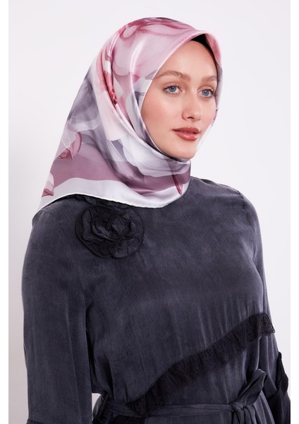 Gümüş Soft Çiçek Desen Sura Ipek Eşarp