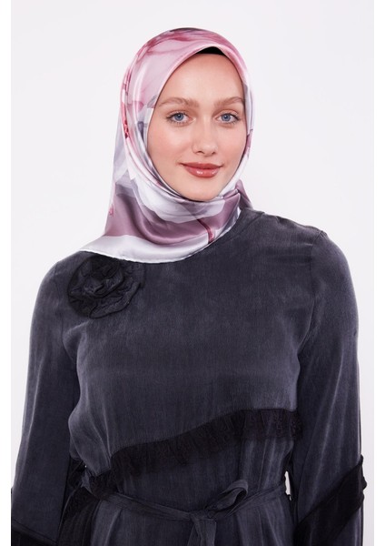 Gümüş Soft Çiçek Desen Sura Ipek Eşarp modelleri