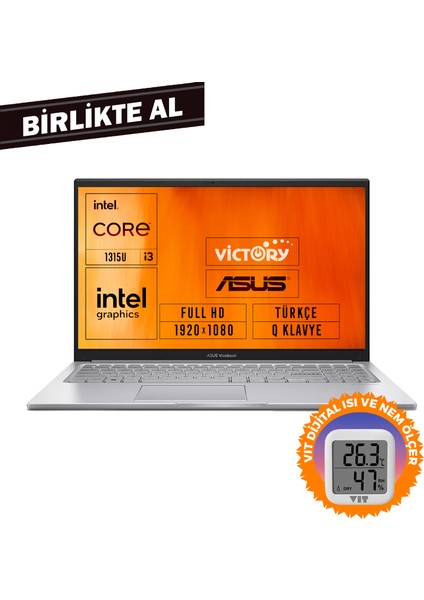Vivobook 15 I3-1315U 12GB 512GB SSD 15.6" Fhd W11P + Vıt Termometre X1504VA-NJ2379 033