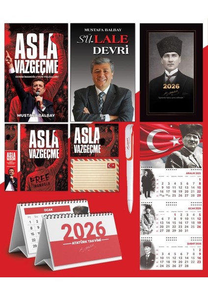 Asla Vazgeçme - Ayraç - Kartpostal - Poster - Sü-Lale Devri - 2026 Ajanda Kalpaklı - Ay Yıldız Duvar Takvimi - Masa Takvimi