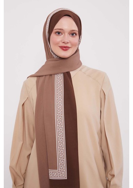 Sütlü Kahve Labirent Desen Medine Ipeği Şal