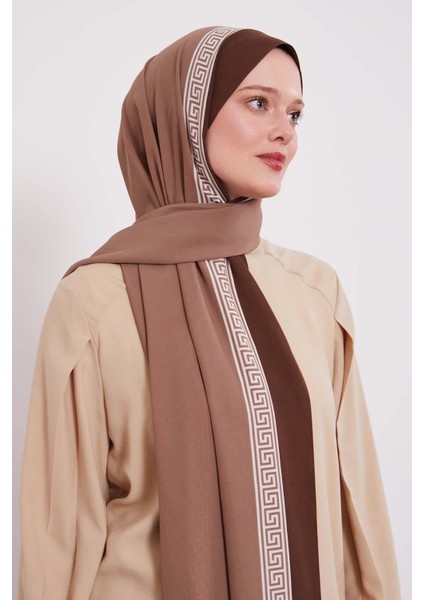 Sütlü Kahve Labirent Desen Medine Ipeği Şal fiyatları