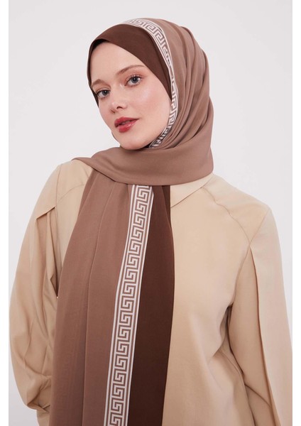 Sütlü Kahve Labirent Desen Medine Ipeği Şal modelleri