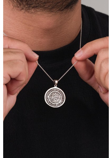 Gümüş Nazar ve Kelime-I Tevhid Yazılı Oval Erkek Kolye fiyatları