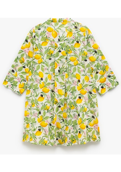 Pamuklu Boncuk Işlemeli Çiçekli Limon Desenli Plaj Elbisesi fiyatları