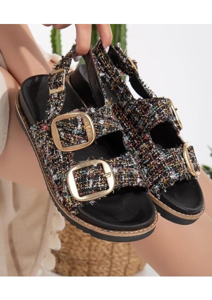 Bernishoes Olira Siyah Simli Kemerli Sandalet