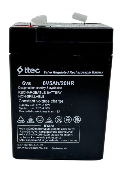 6V 5AH Kuru Akü - Alarm Paneli ve Fener Bataryası