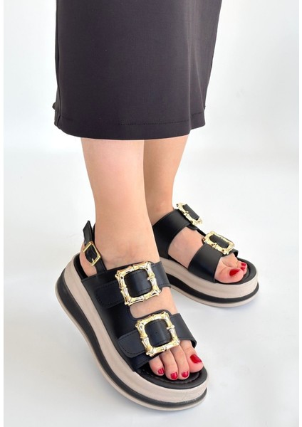 Bernishoes Stan Siyah Cilt Sandalet