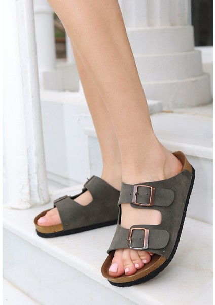 Bernishoes Rıno Haki Yeşil Nubuk Terlik