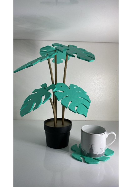 Yaprakları Bardak Altlığı Olan 3D Baskı Saksılı Dekoratif Bitki modelleri