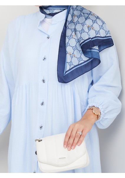 Kadın Düğmeli Kat Detaylı Mavi Keten Elbise fırsatları