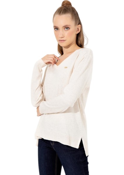 Kadın Basic V Yaka Kazak