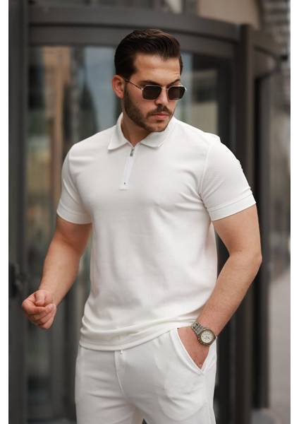 Erkek Yakalı Fermuarlı T-Shirt Pantolon Ikili Rahat Takım modelleri